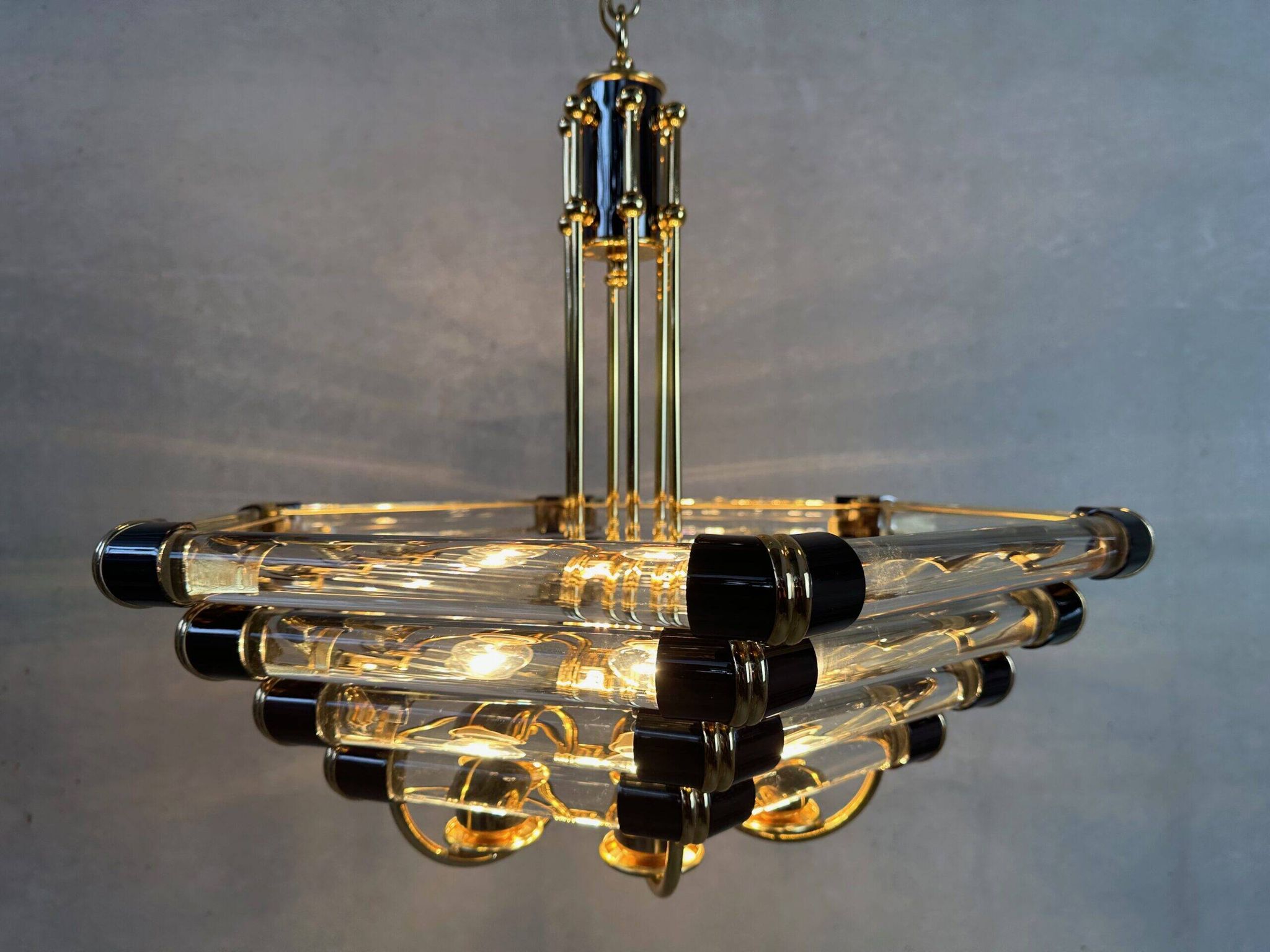 Vintage Bakalowits & Sohne black/gold hexagon chandelier