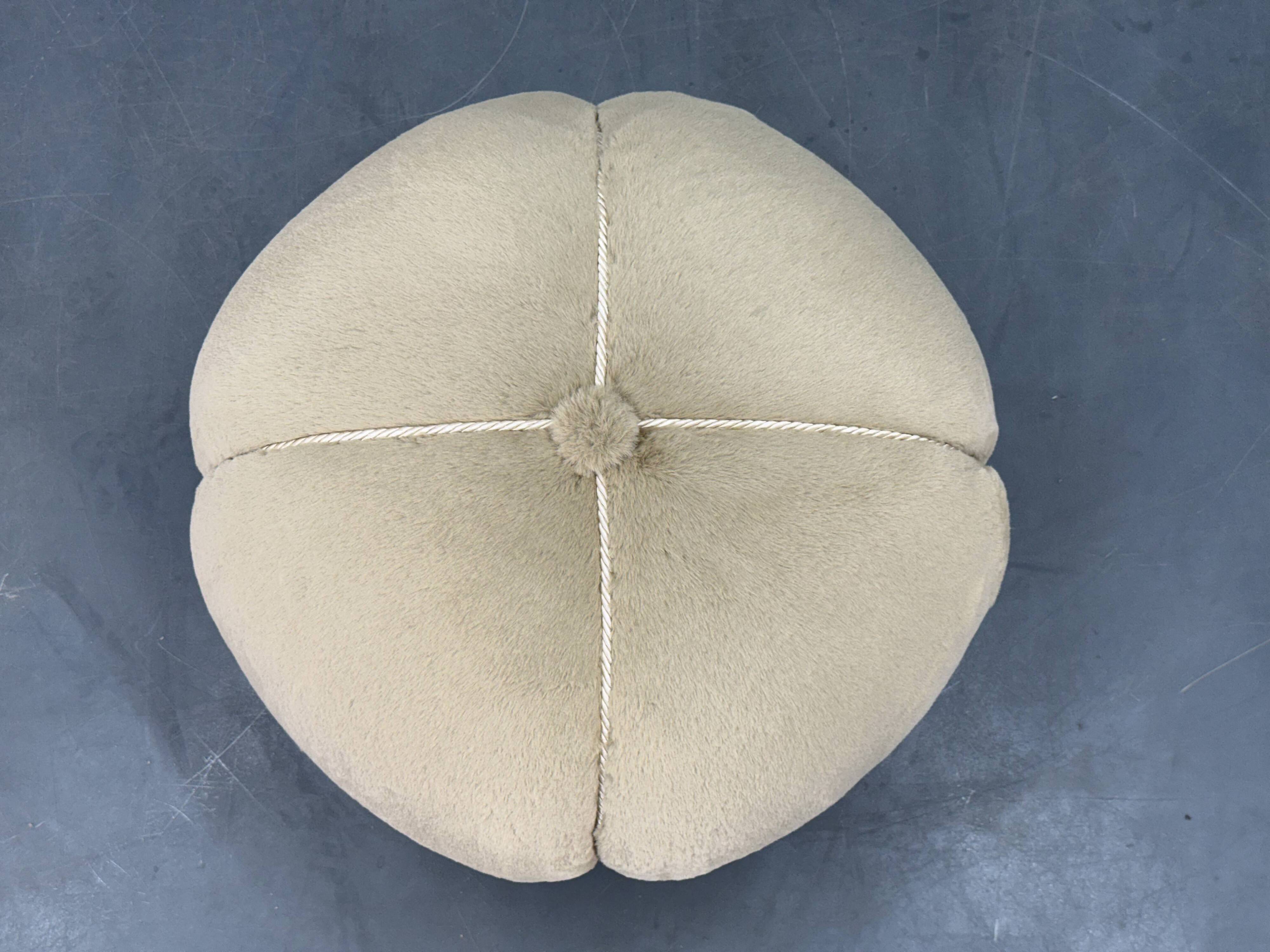 1940s Czech Art Deco Round Stool with Faux Rabbit Upholstery