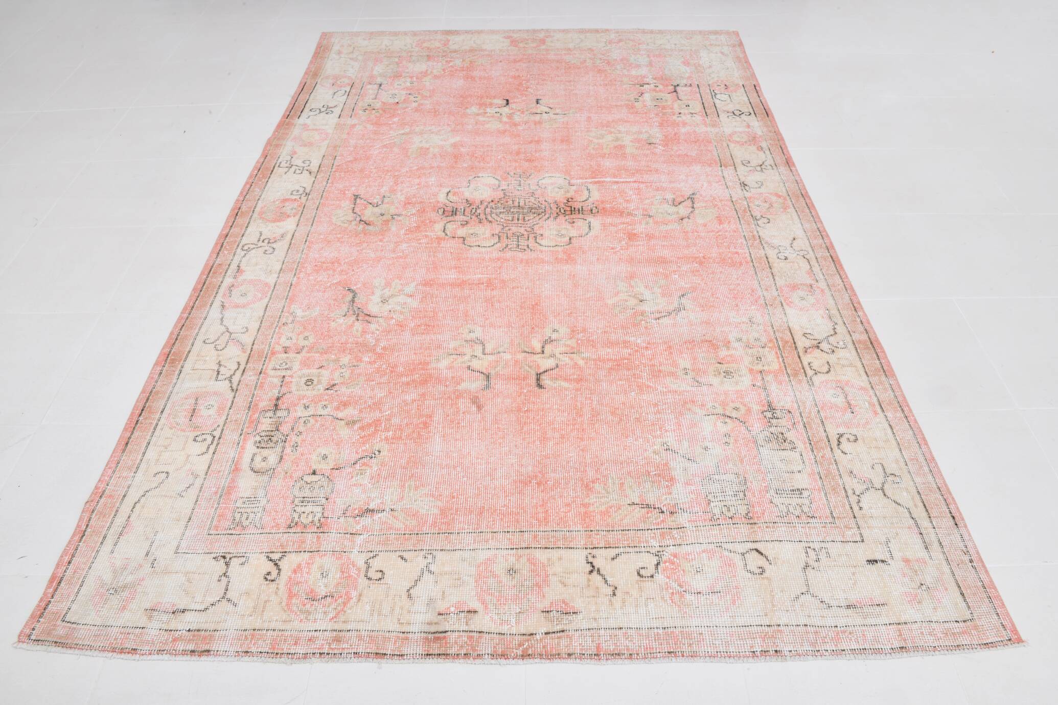 6x9 Turkish Soft Pink Bordered Vintage Rug, 191x282Cm