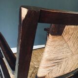 Low Arts & Crafts Oak & Rush Armchair, Belgium 1920s