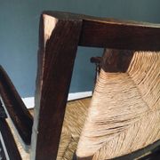 Low Arts & Crafts Oak & Rush Armchair, Belgium 1920s