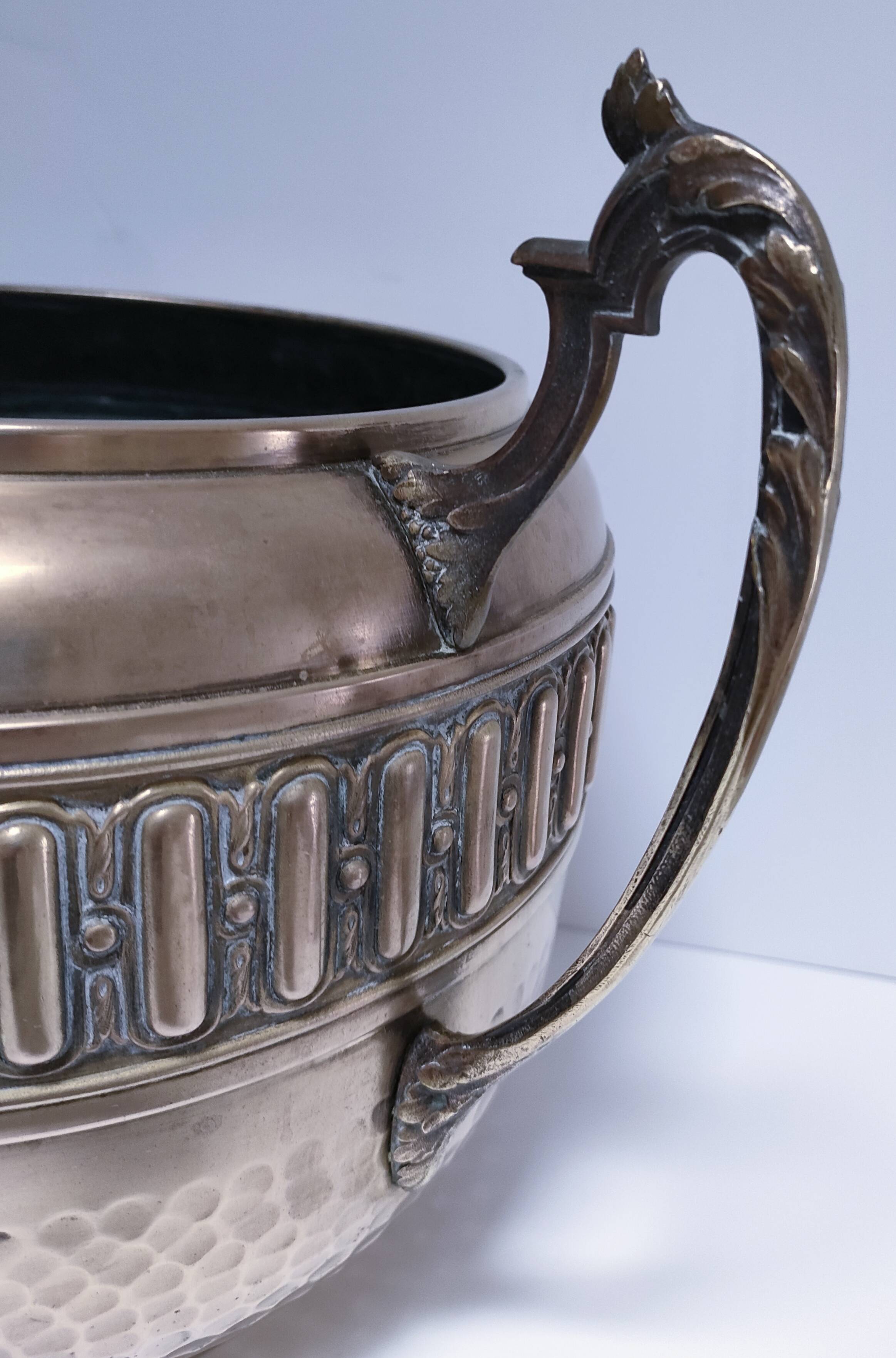 Large art deco stamped brass planter