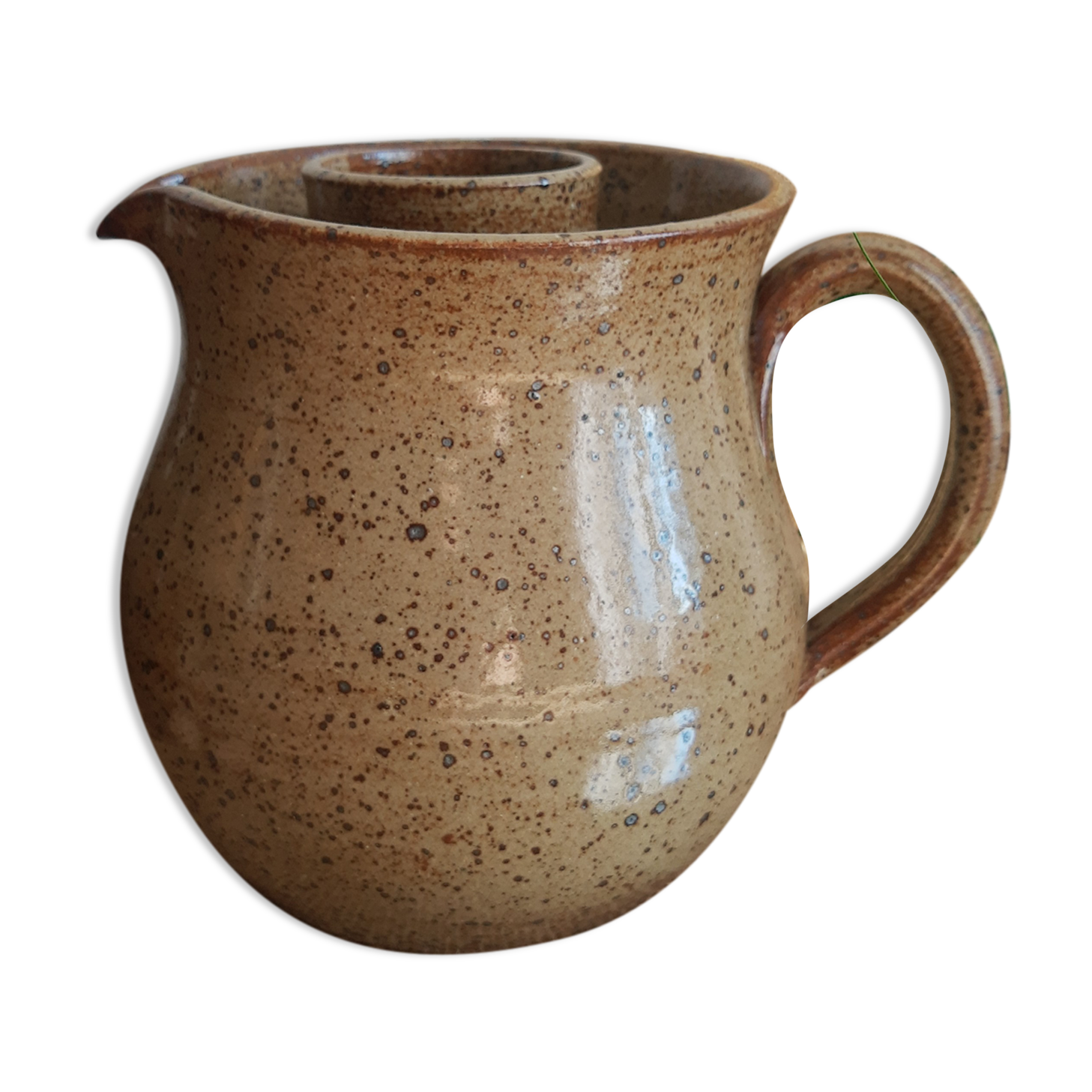 Enamelled stoneware decanter / pitcher with ice cube reserve - vintage