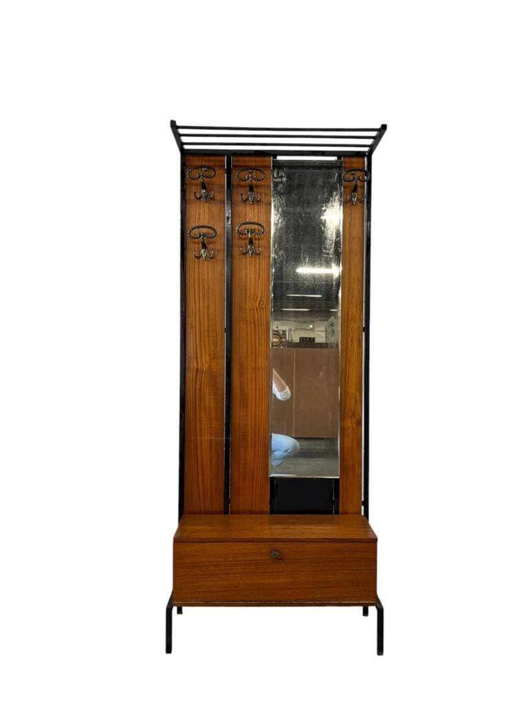 Vintage wooden coat rack with mirror