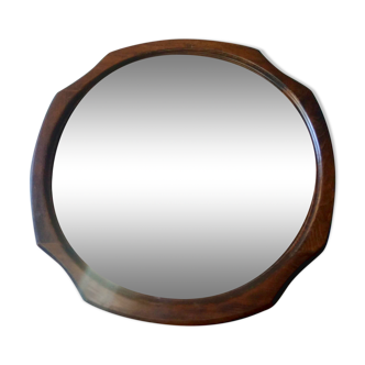 Round mirror with original octagonal solid wood frame - 60s