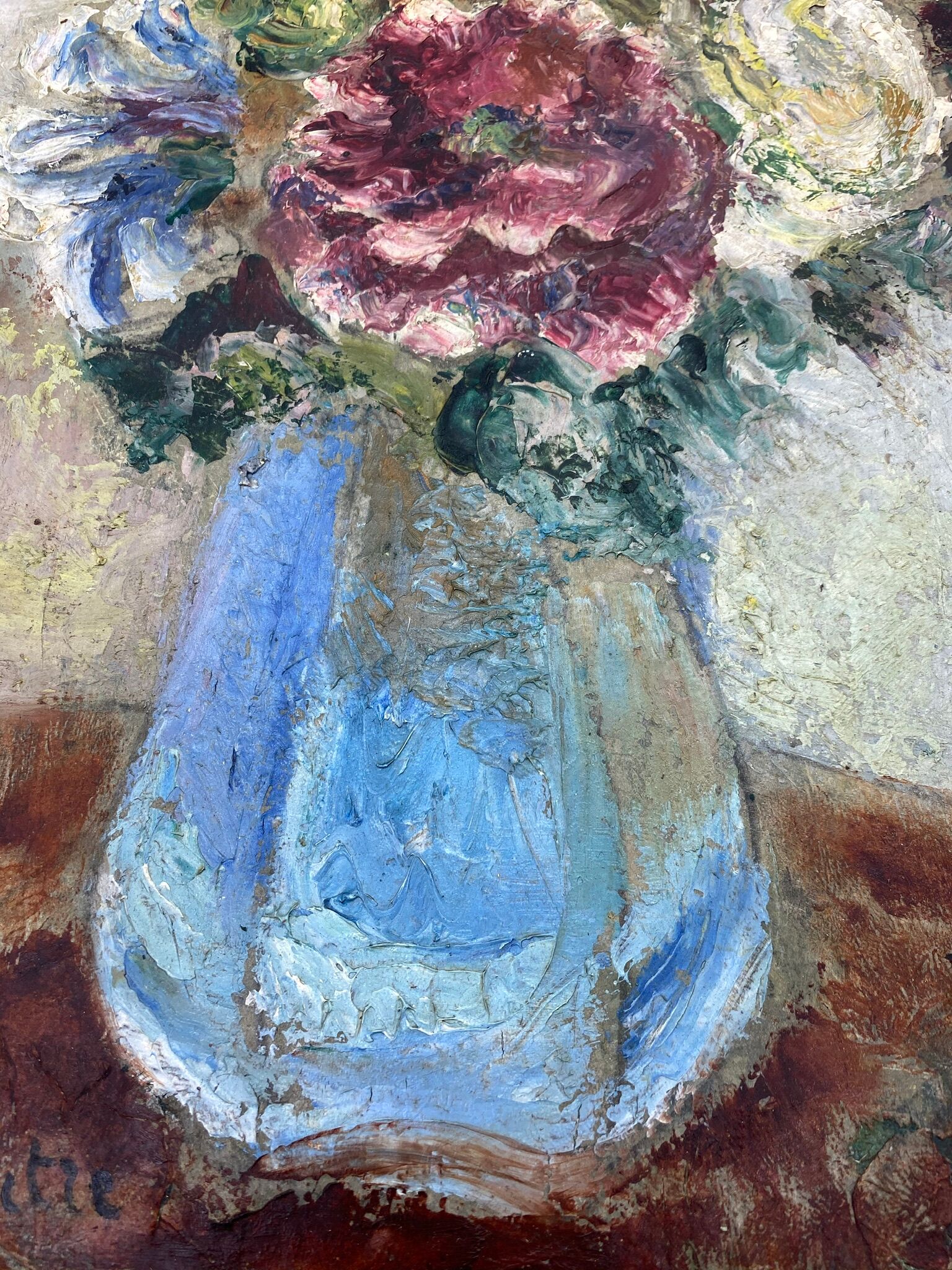 Antique painting, flowers in a vase