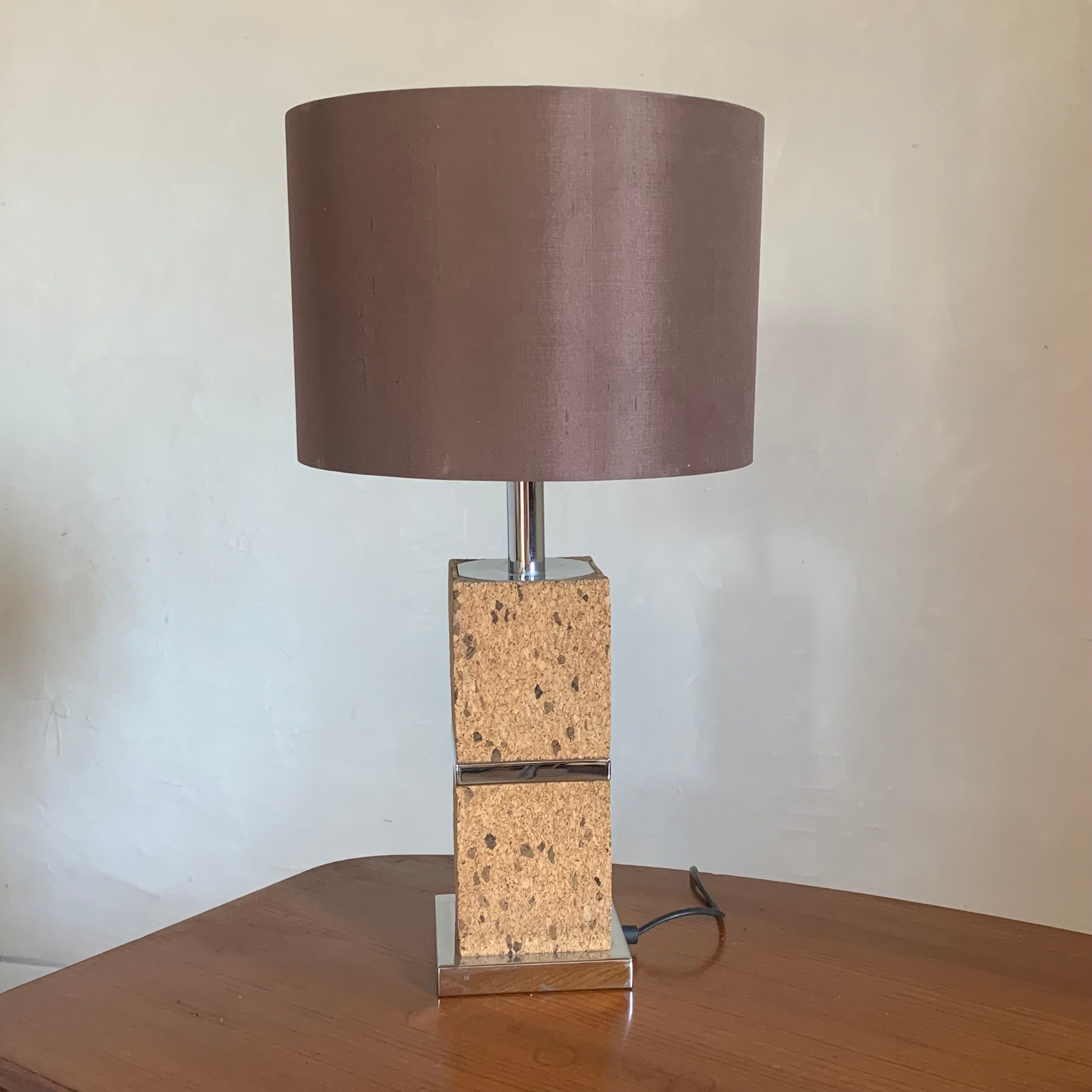 Vintage table lamp chrome and cork seventies