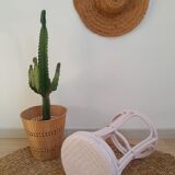 Vintage powder pink rattan stool