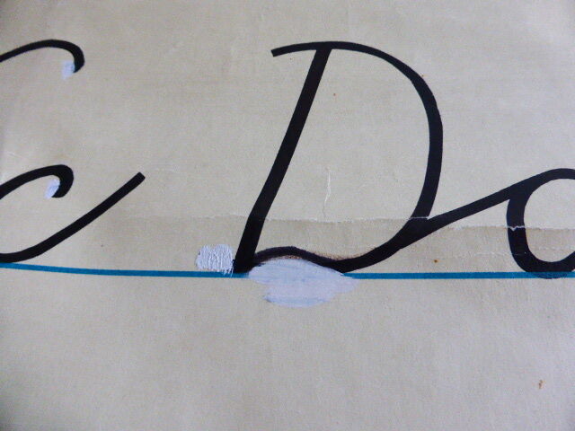 School and pedagogic poster, calligraphy, alphabet, writing method, classic letter 2, on linen, vintage 1960