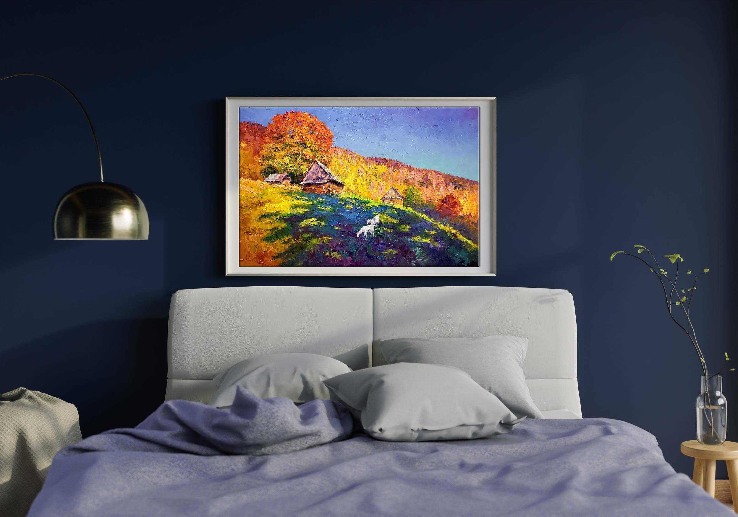 Peinture à l'huile "Rêvant des montagnes des Carpates en automne" par Boris Petrovich Serdyuk