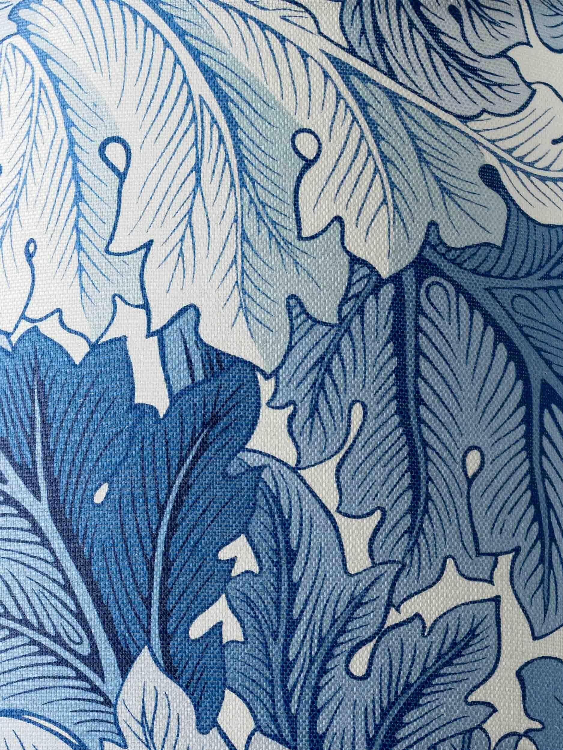 Blue and white ceramic table lamp, William Morris Acanthus shade, Dutch vintage.