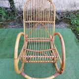 Rocking-chair in rattan and bamboo from the 60/70