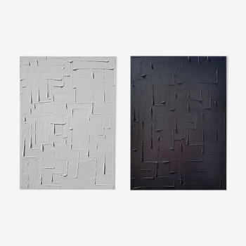 Lot de 2 tableaux abstraits peinture monochrome