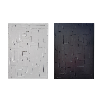 Lot de 2 tableaux abstraits peinture monochrome