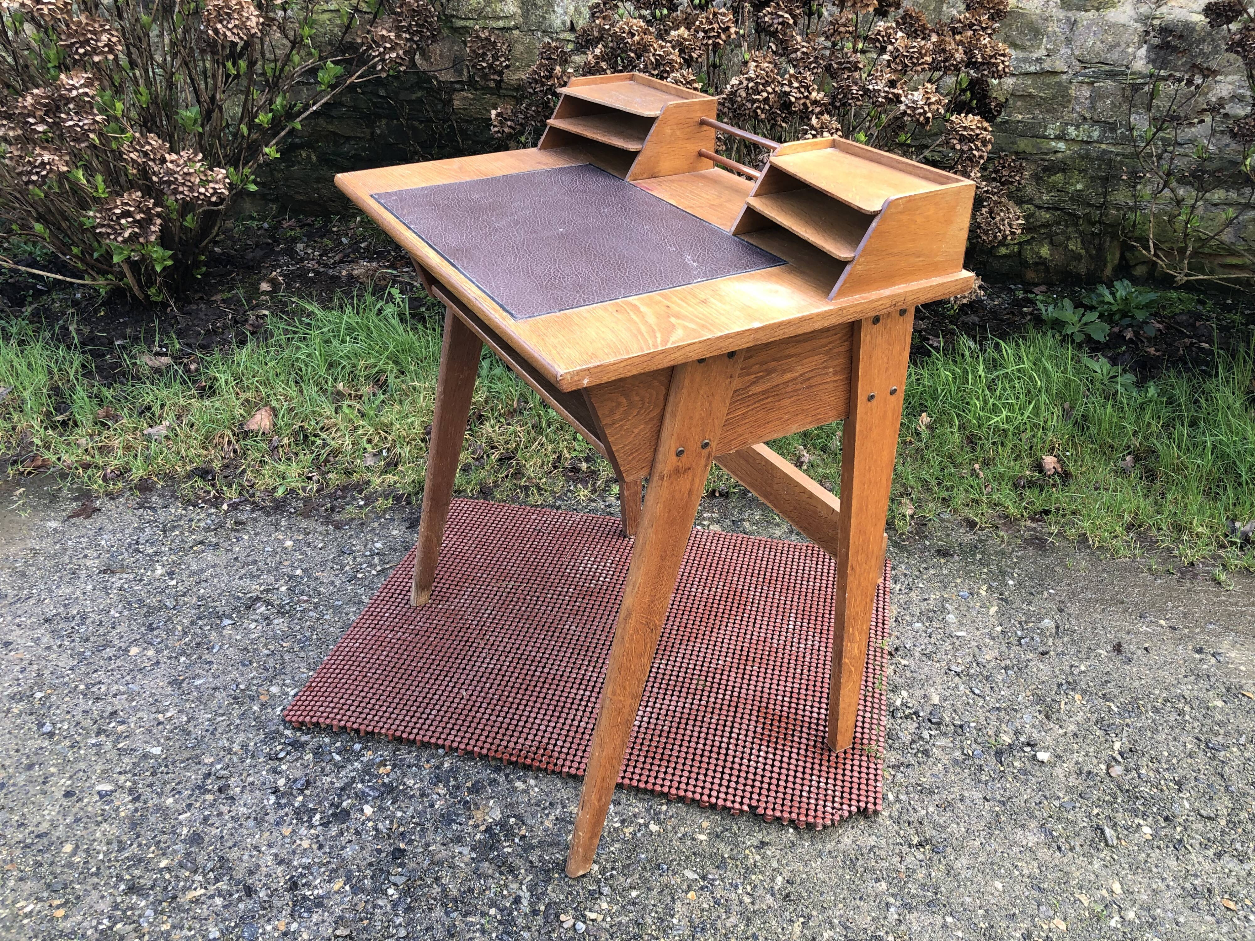 Vintage oak compass leg desk.