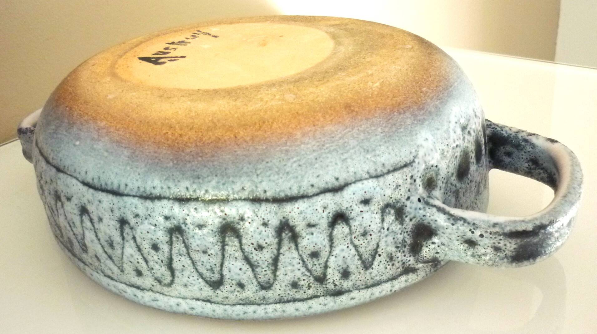 Oval enamelled ceramic dish, signed Jean Austruy, 50s/60s design