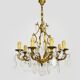 Bronze cage chandelier with glass pendants, 8 lights. tassel chandelier. 60s