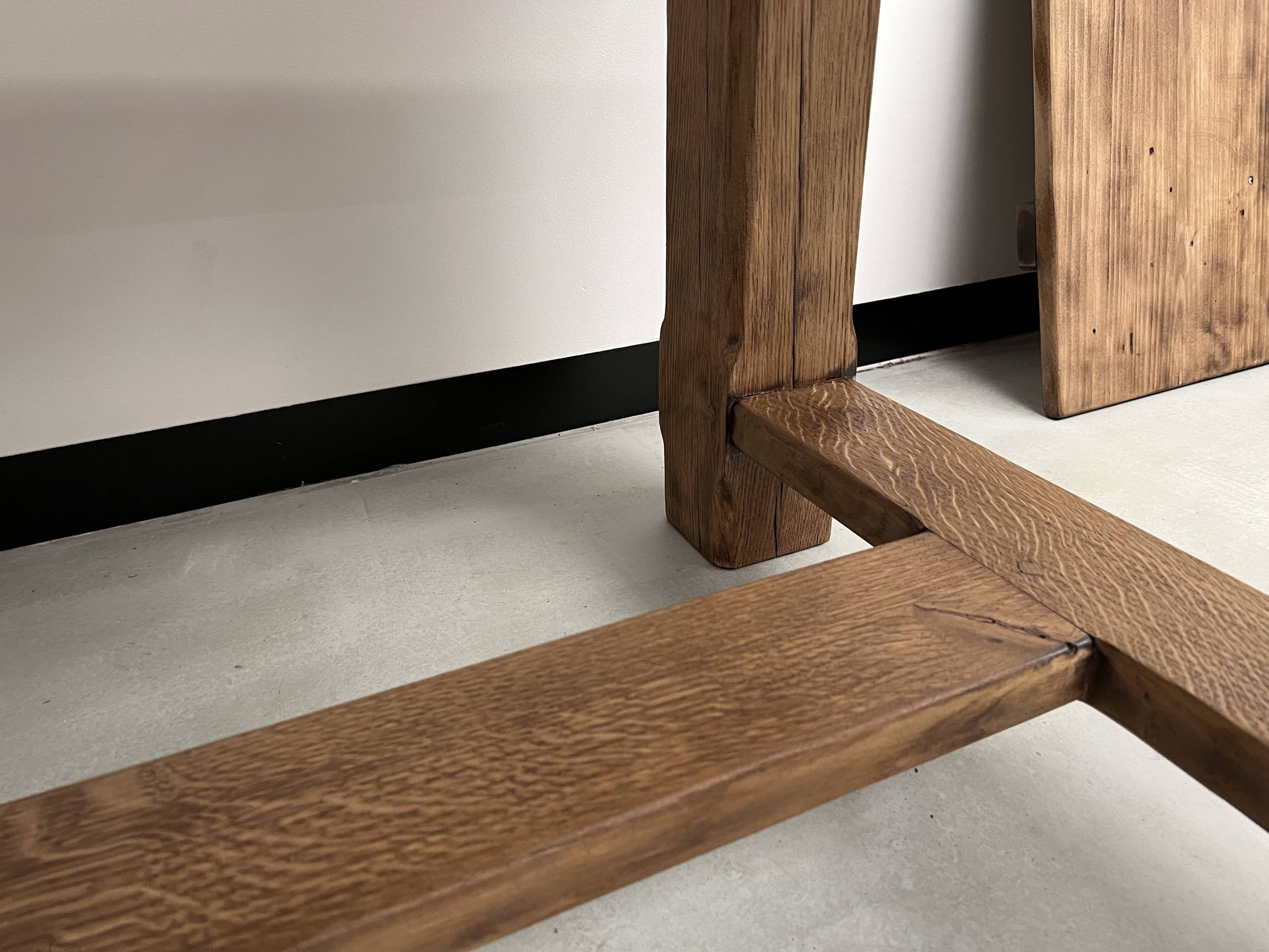Large solid oak farm table with its extensions, 1950s