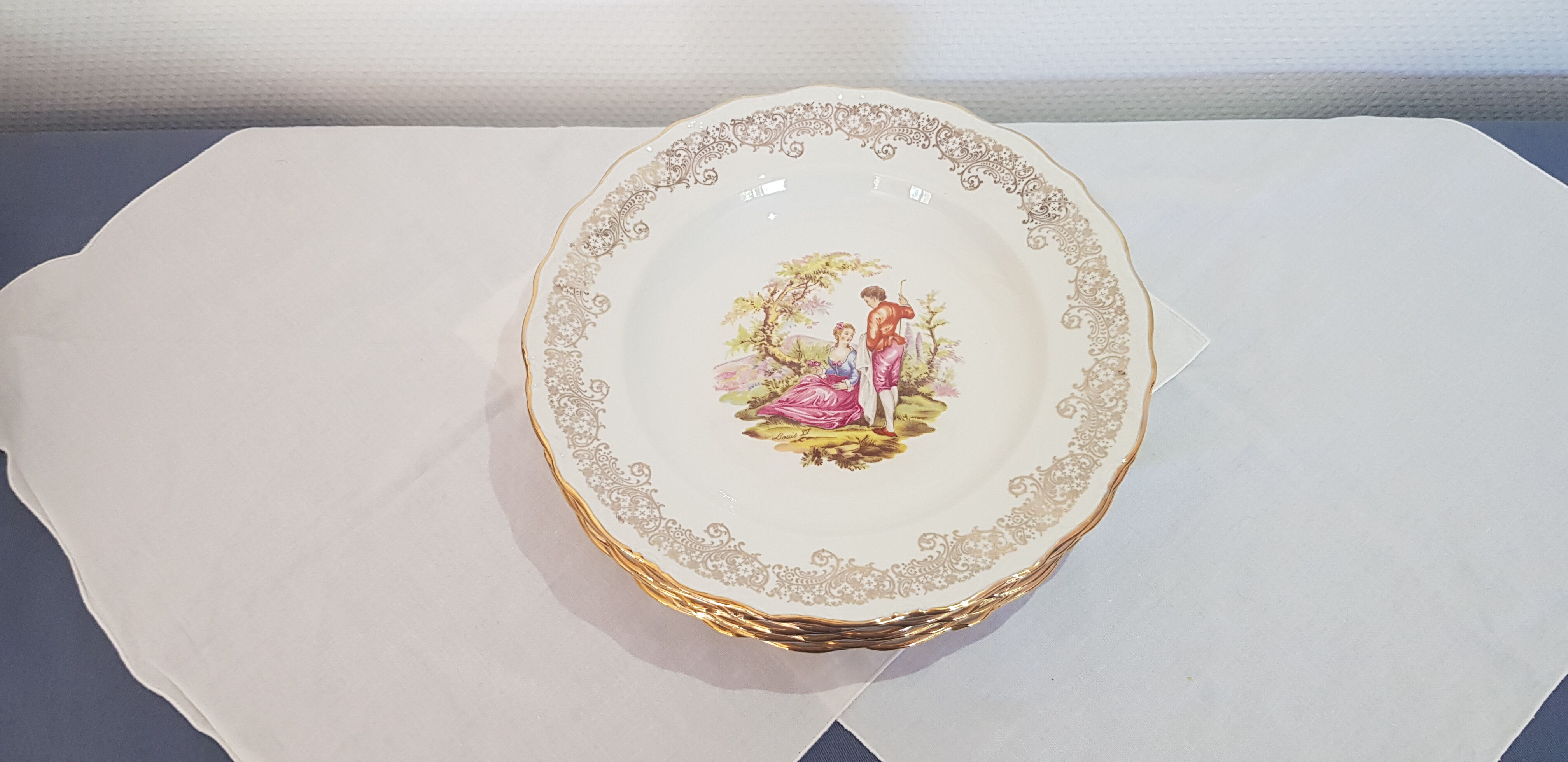 6 Digoin porcelain Fragonard soup plates