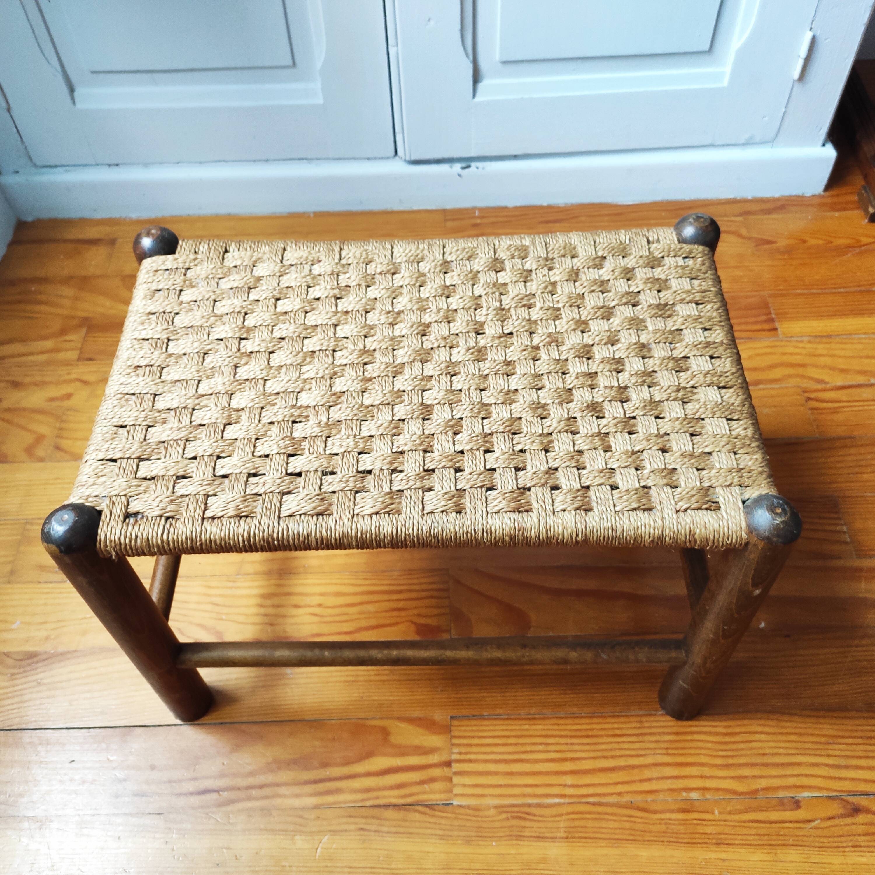 Scandinavian wood and rope stool