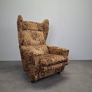 Mid-Century Czechoslovak Plush Wingback Recliner Chair, 1970s