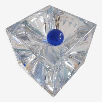 Cube en cristal daum france et sa boule bleue