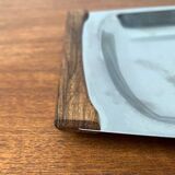 Danish stainless steel and teak plateau from the mid-century of Lundtofte, Denmark, 1960s.