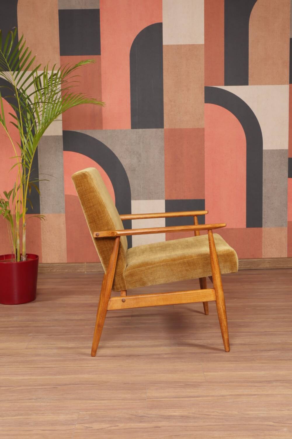 Scandinavian armchair golden velvet design by H.Lis