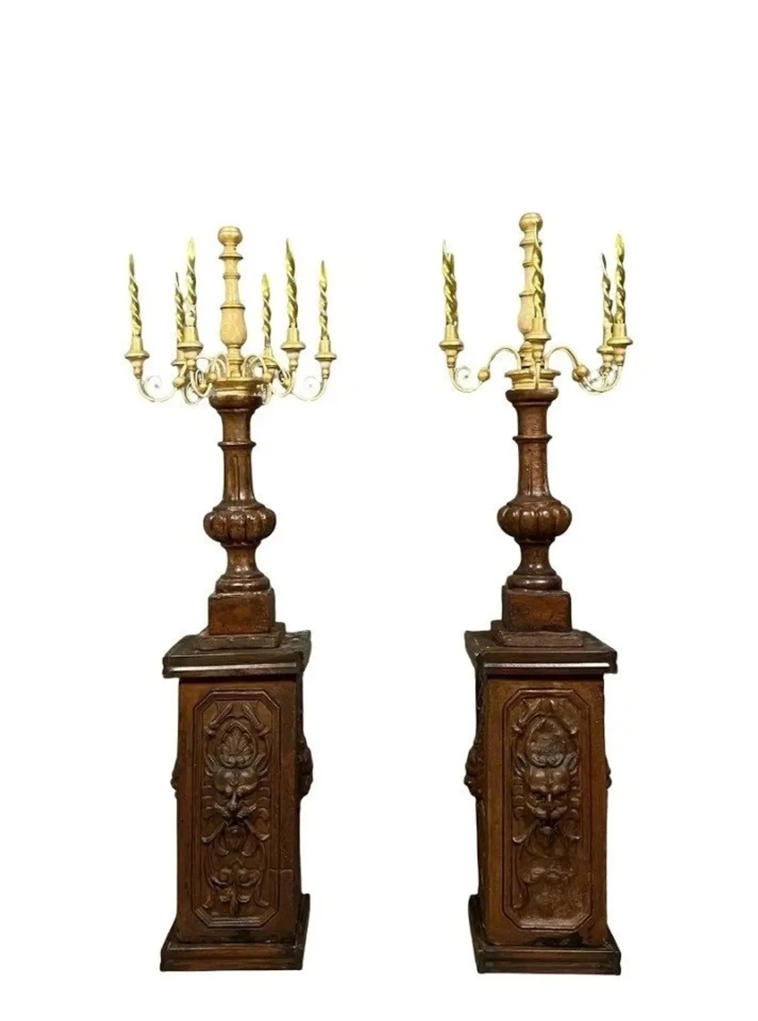 Pair of very large torchères – Terracotta and gilded wood