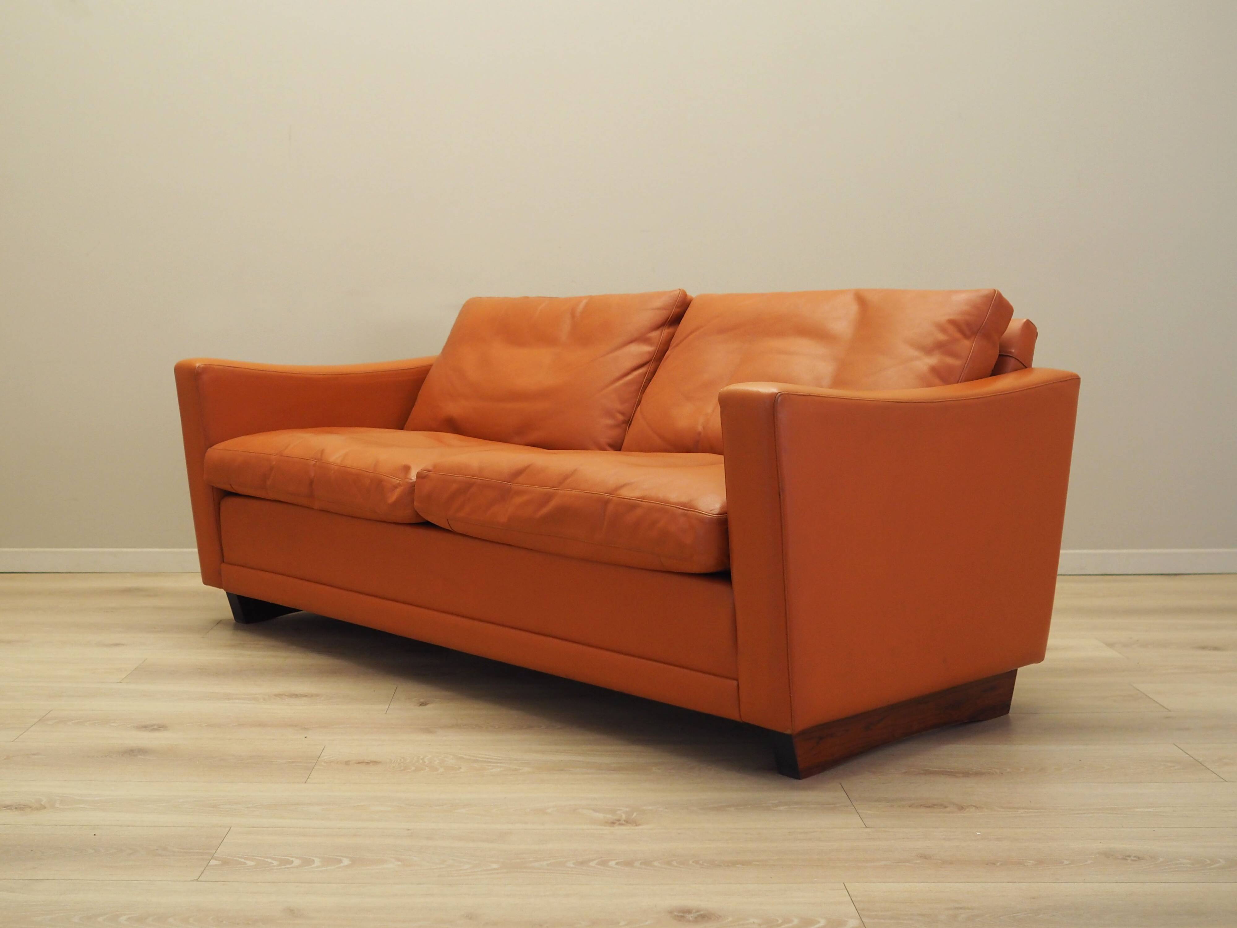 Orange leather sofa, Danish design, 1970s, production: Denmark