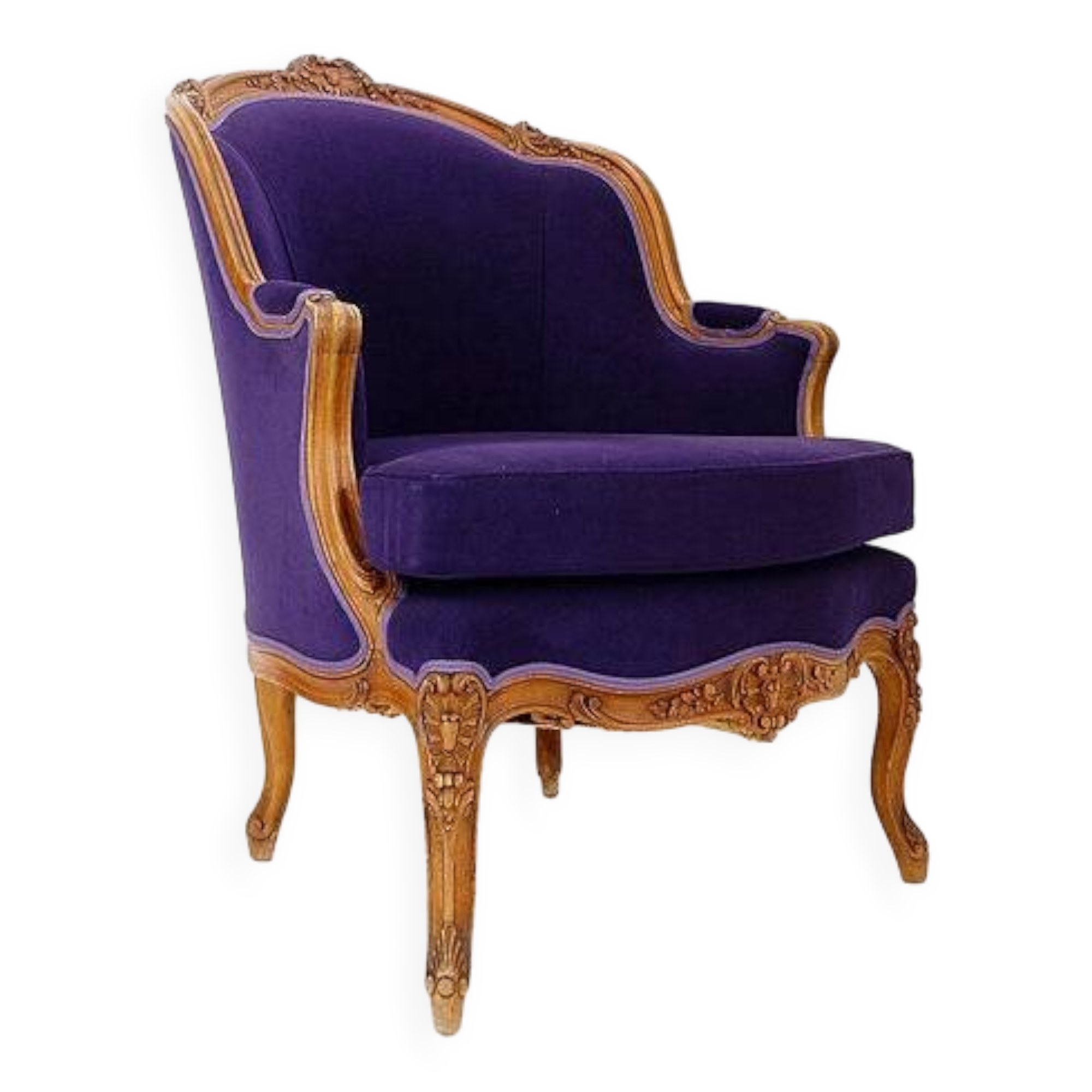 French bergere armchair - New mauve velvet upholstery