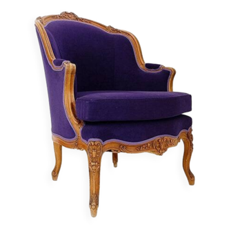 French bergere armchair - New mauve velvet upholstery
