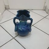 Blue Vallauris vase with twisted handles