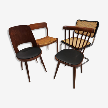 Suite of 4 mismatched chairs vintage Breuer, Baumann, Niels otto Moller