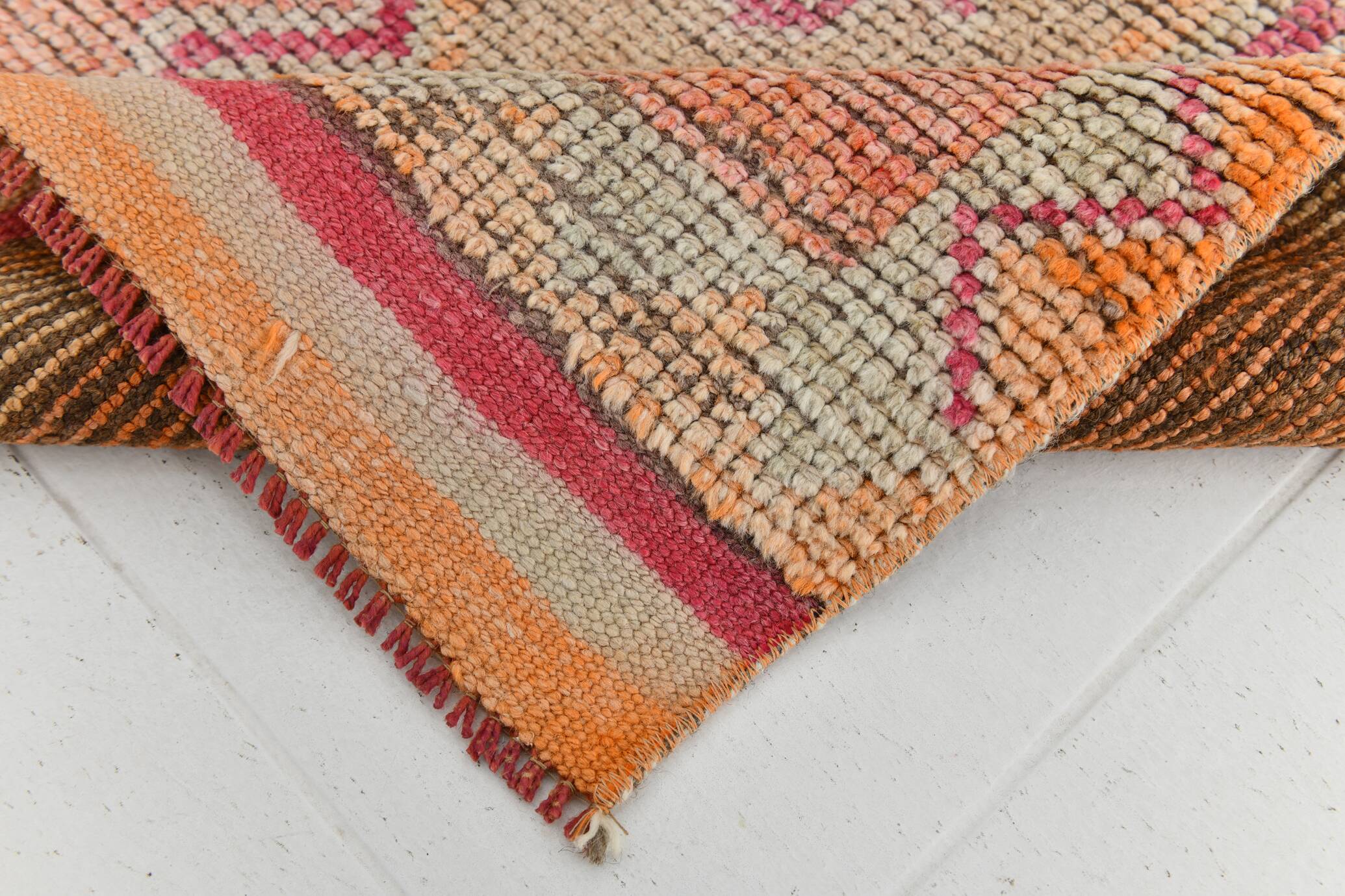 3x10 Coral Orange & Red Turkish Vintage Runner Rug, 98x322Cm
