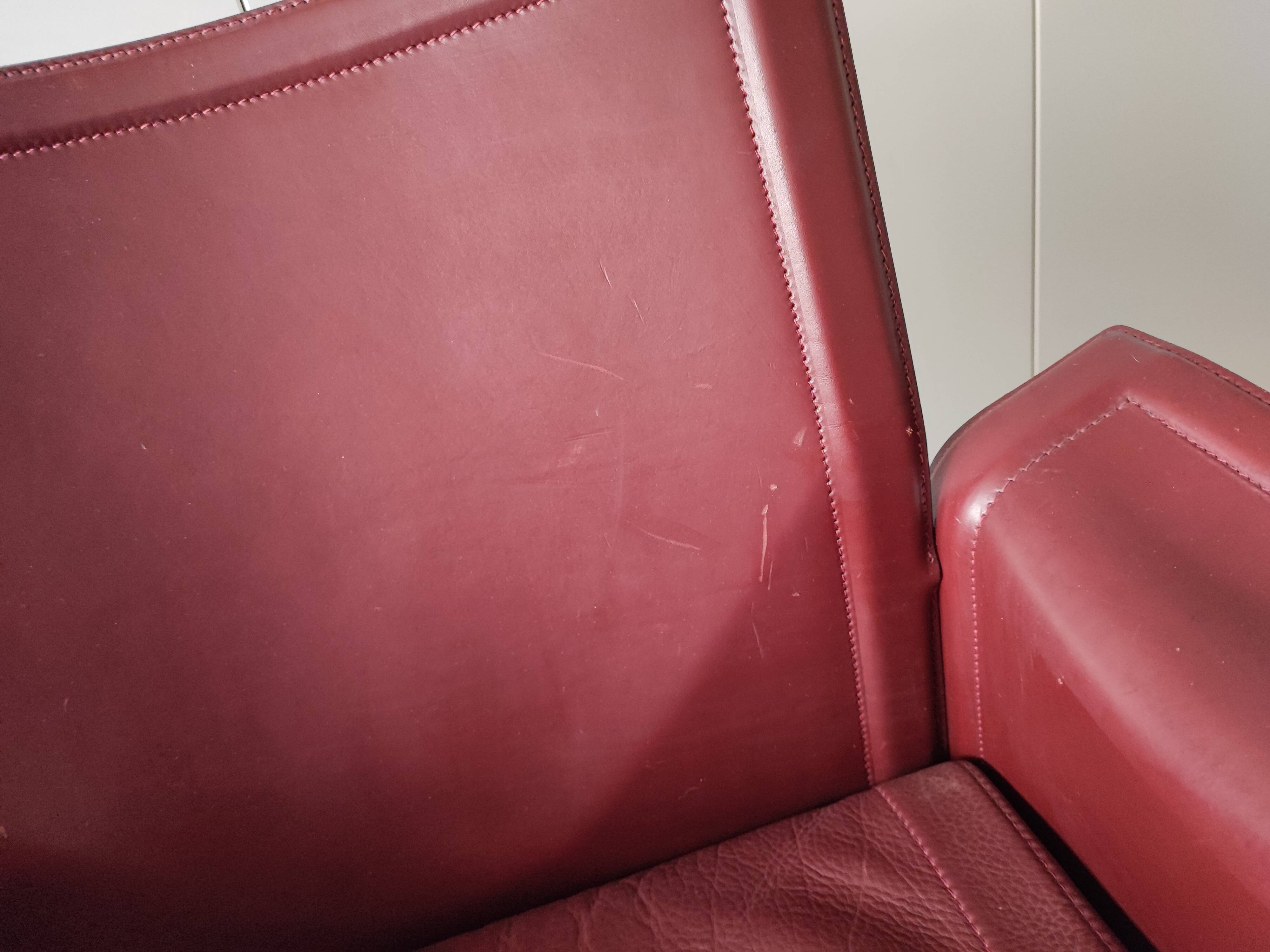 Bordeaux leather armchair by Tito Agnoli for Matteo Grassi, Italy