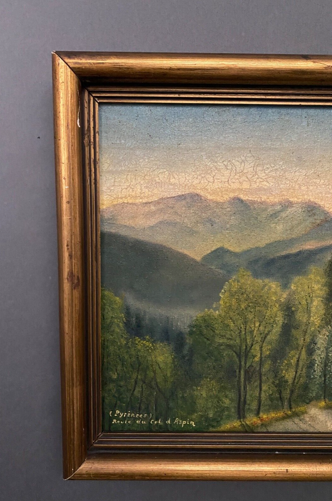 Huile sur toile par A. Biron Pyrénées route du col d'Aspin XXe