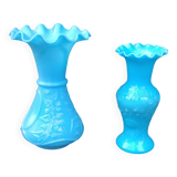 Set of two small vases in blue opaline glass paste