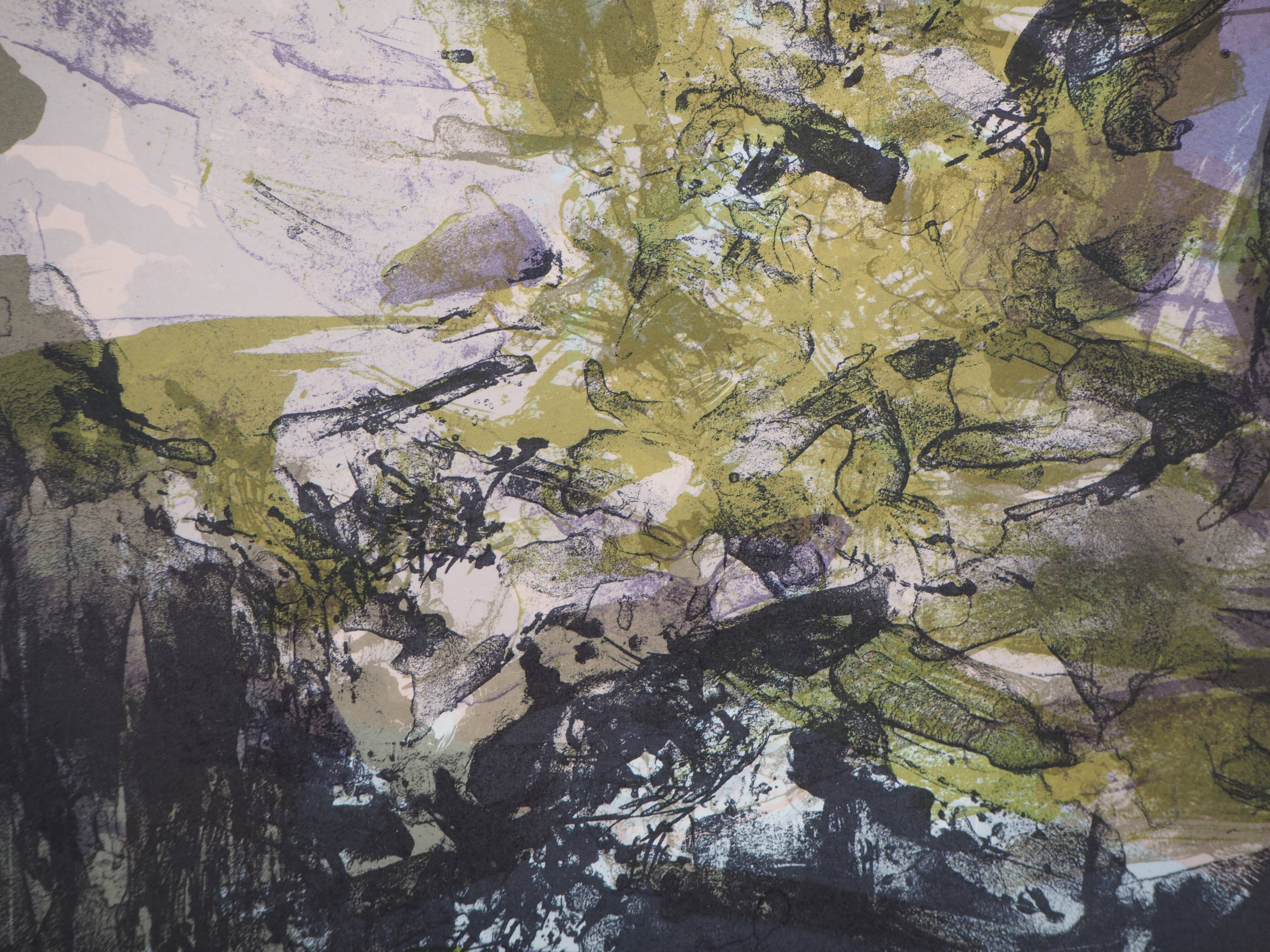 Zao wou-ki: abstract mountain landscape - original lithograph