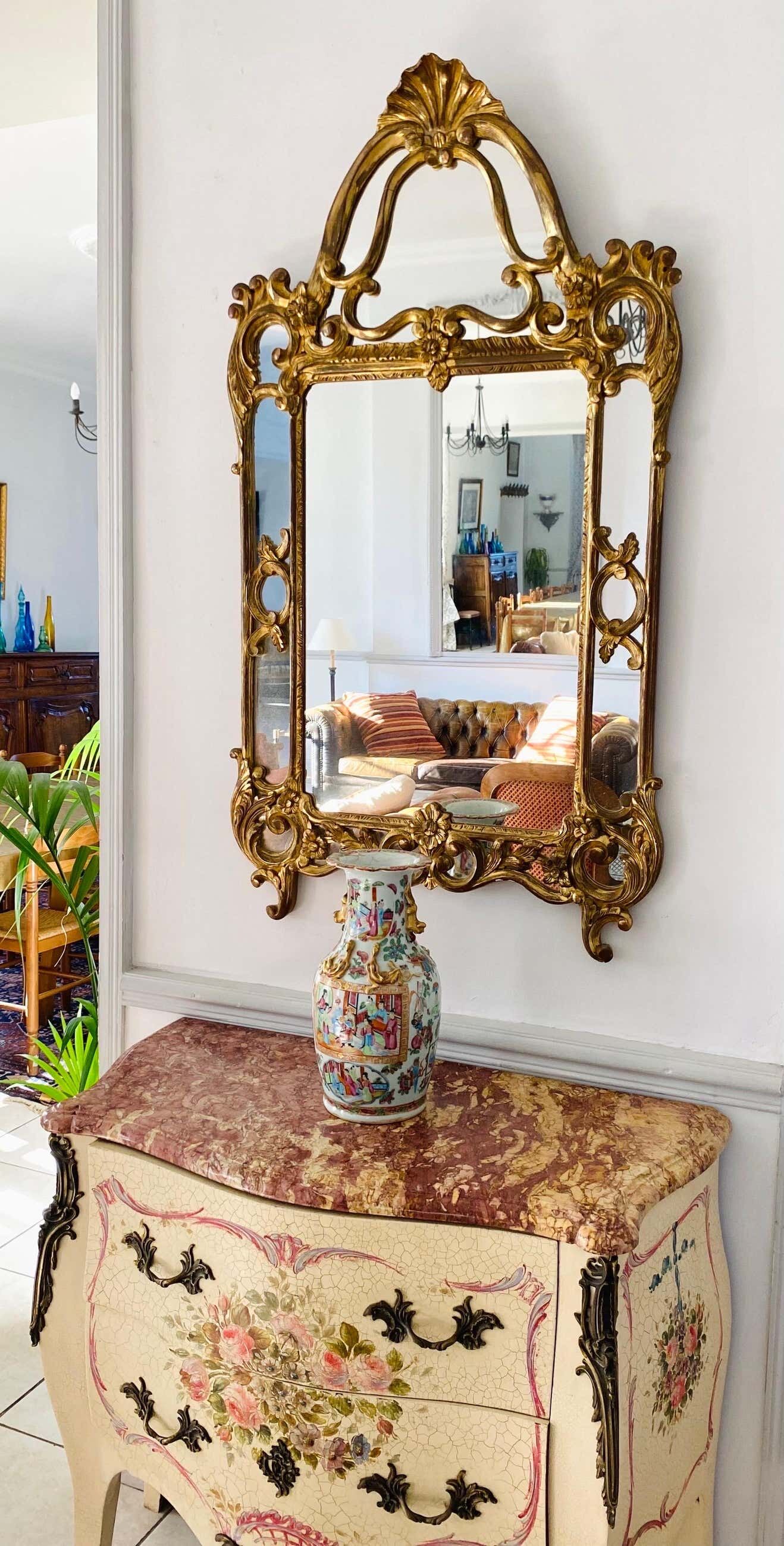 Gilded decorative miror with double frame Louis XIV st., France twentieth century