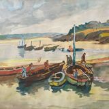 Original Gouache painting "Marin au port" signed G. Peyrondet around 1950