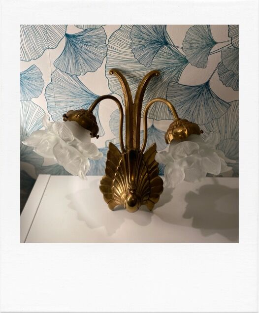 Vintage peacock bronze and pink wall light in glass paste