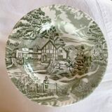 Lot de 11 assiettes « English Style » en faïence Vert et Blanc, fabriqué pa