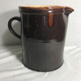 Old ceramic jug with brown enamel inside beige beige 50's