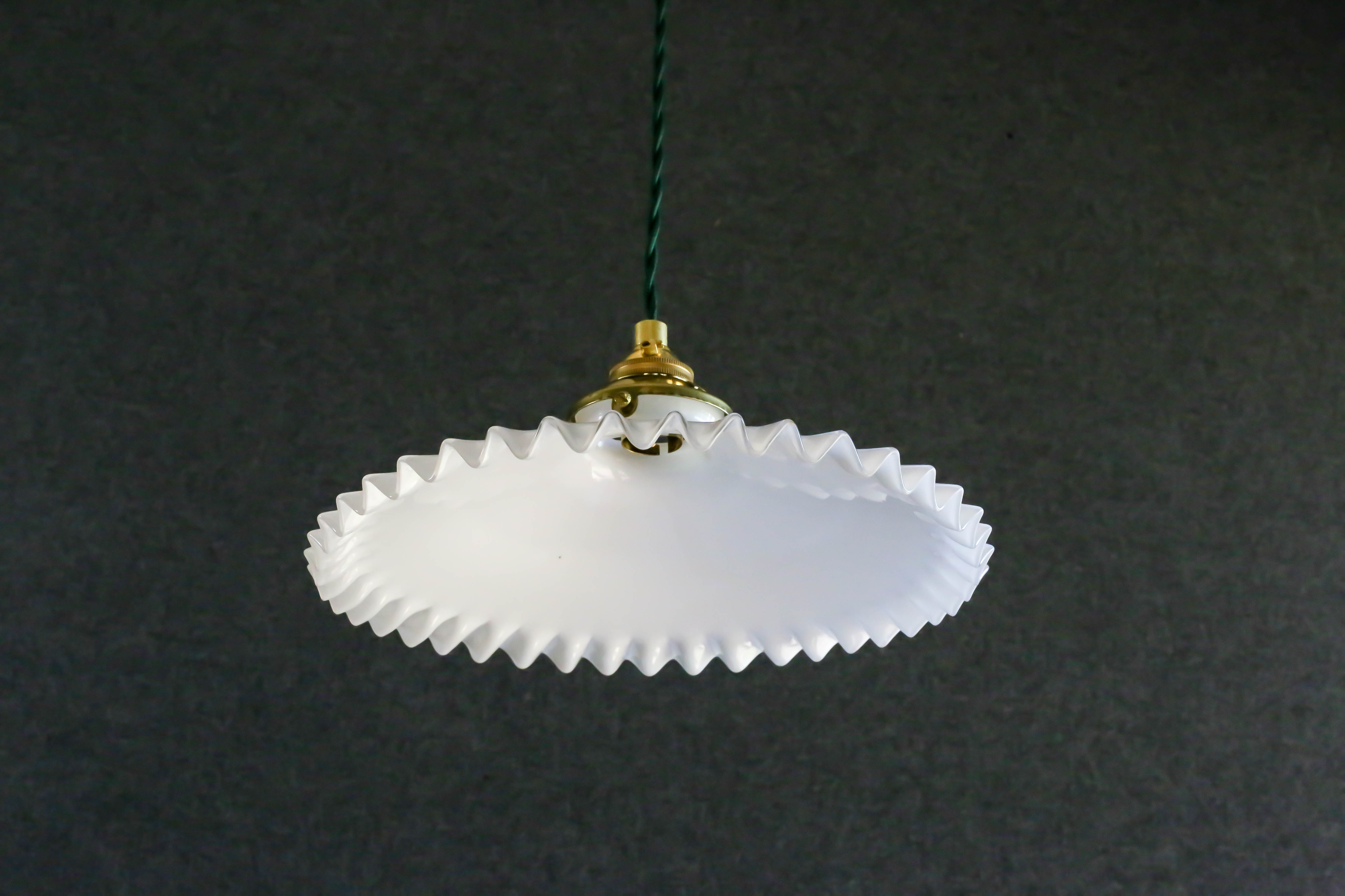 Antique suspension in white opaline comes with new brass socket
