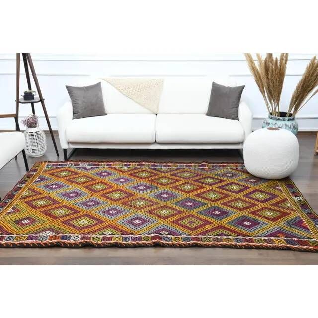1970s Vintage Turkish Oushak Handmade Wool Cotton Orange Area Rug 160x263