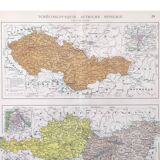 Carte ancienne Autriche Tchécoslovaquie Hongrie 43x43cm de 1950