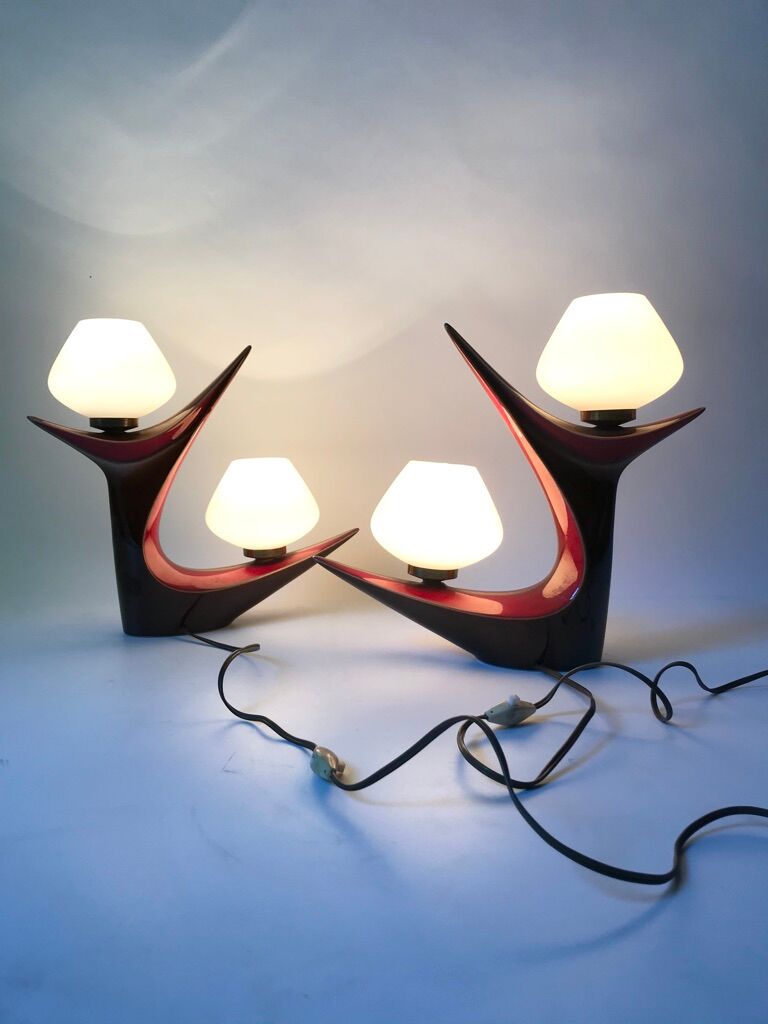 2 lamps 1950 ceramic opaline