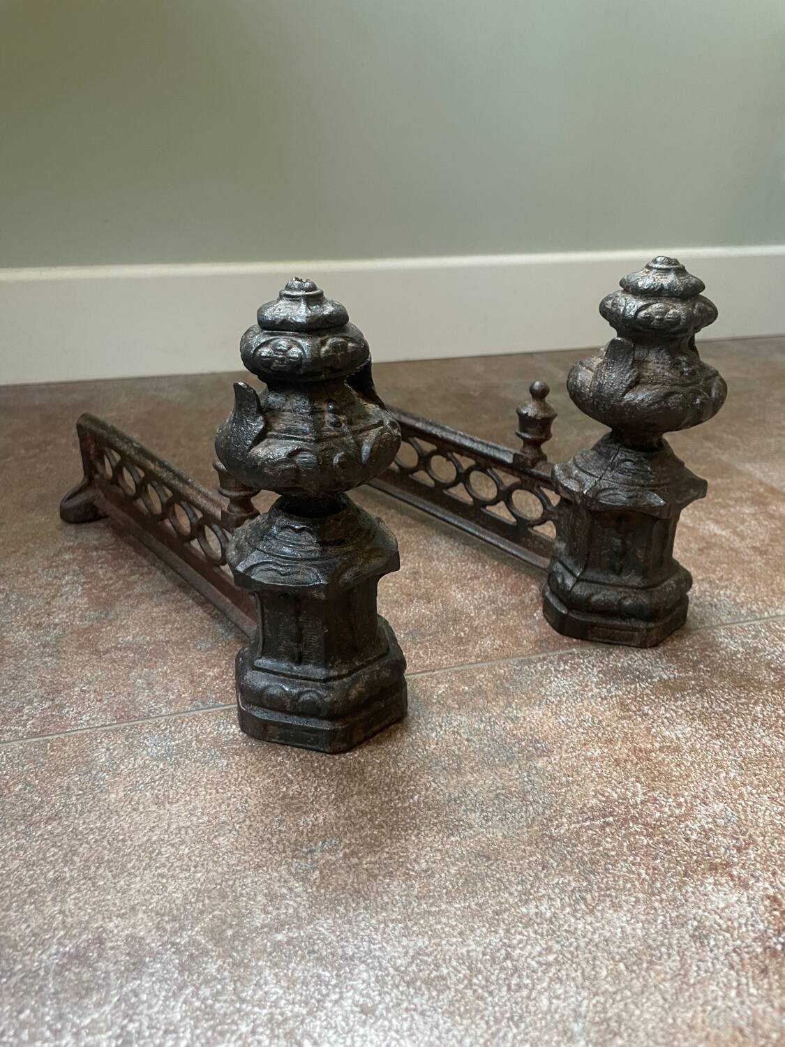 Pair of Louis XVI style bronze andirons