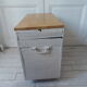 Vintage chest on casters pearl gray interior slate gray, oak top.